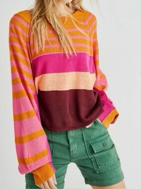 Free People “Block Party” Linen + Cotton Cropped Pullover
